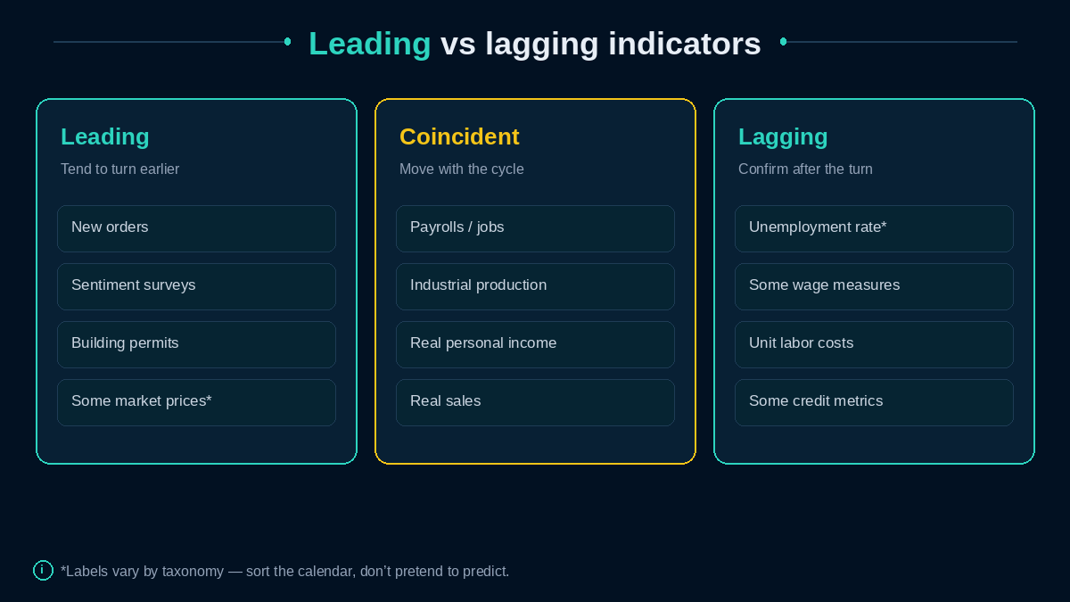 Leading, coincident, and lagging indicator columns