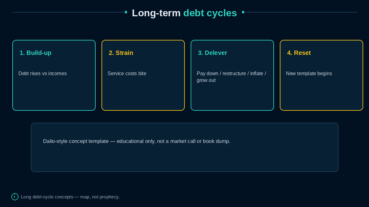 Build-up, strain, delever, reset stages of a long debt cycle